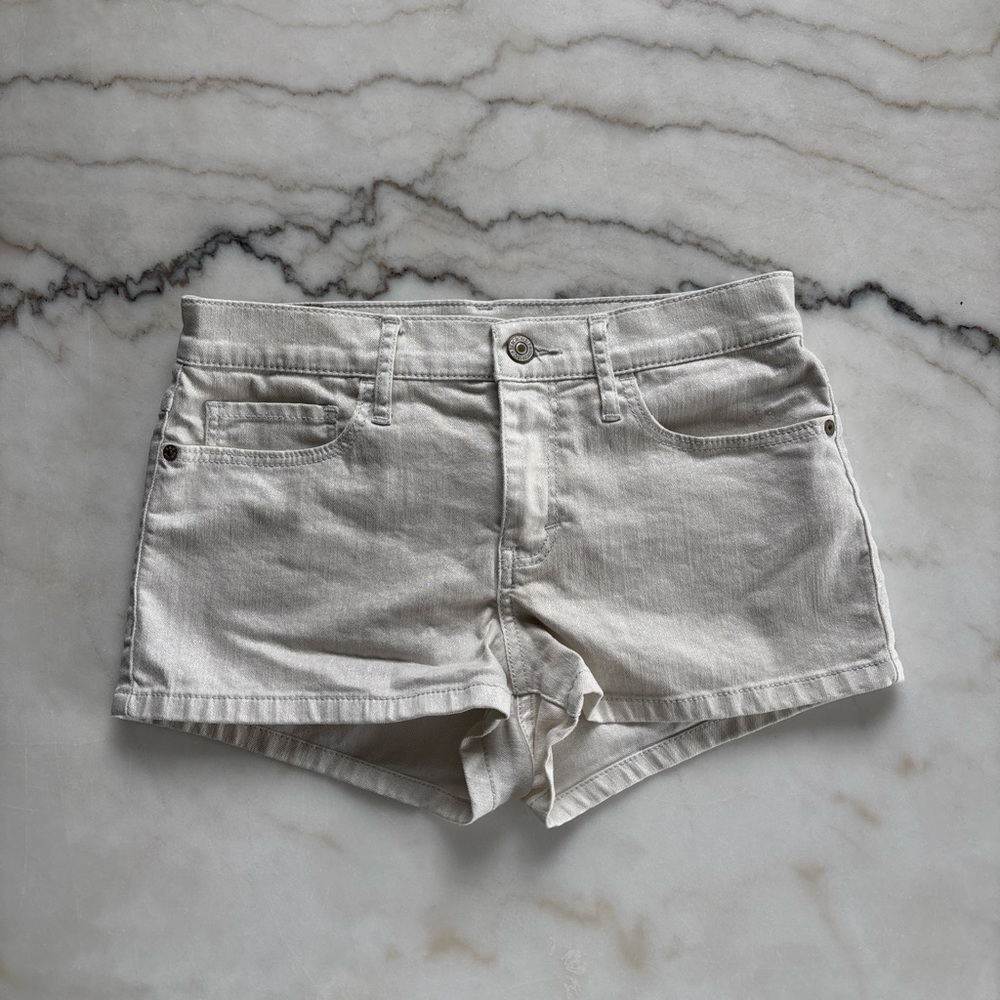 Vintage Abercrombie & Fitch Y2K Off White Shimmer Denim Shorts Low Rise Size 2